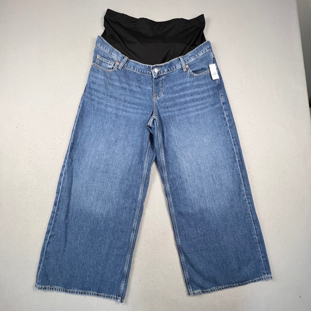 Gap Maternity Jeans Womens 33/16S Blue Wide Leg Full Panel Comfort Denim FA25